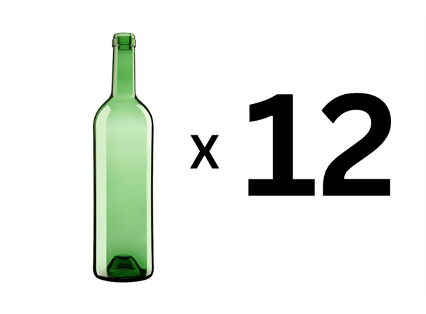 Eske med 12stk vinflasker750 ml Grønne 750 ml