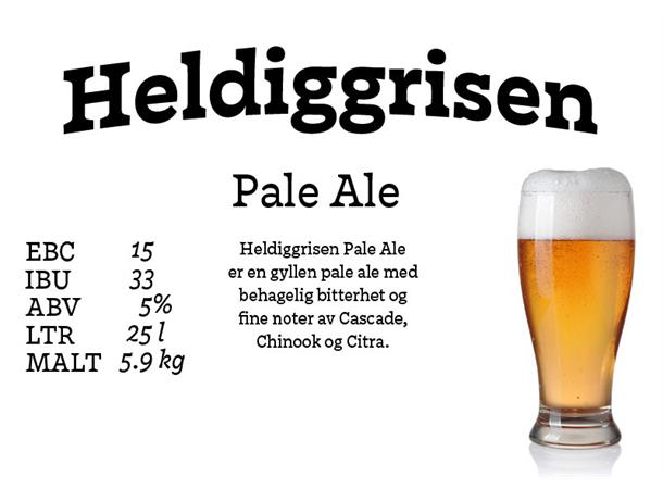 Heldiggrisen Pale Ale Allgrain ølsett 25 liter, APA 