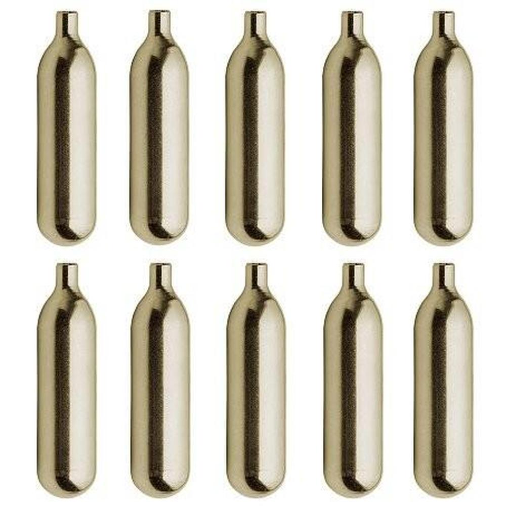 10 stk 16g CO2 patroner uten gjenger, metallfargede for hjemmebrygg.