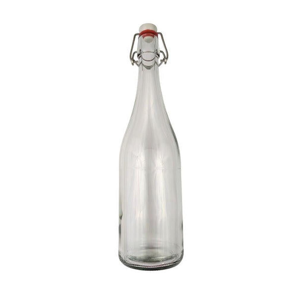 Klar 750 ml patentflaske med swing-top lukking, tykt glass for karbonering.