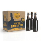 Mangrove Jack's 12-pakning brune 750 ml patentflasker i glass med flip-top lokk for hjemmebrygging.