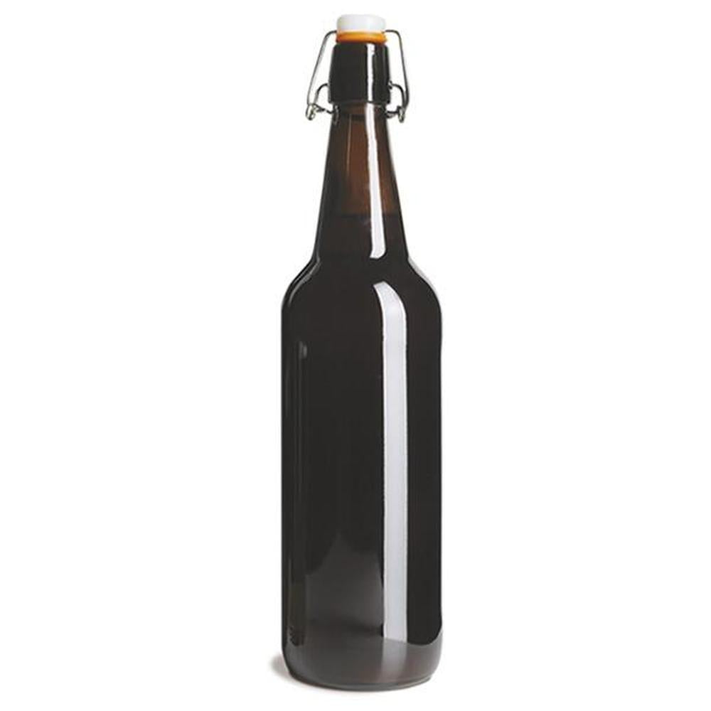 Brun 750 ml patentflaske i tykt glass med gjenbrukbar flip-top-lukking for ettergjæring.