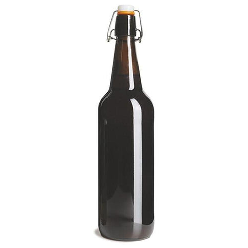 Brun 750 ml patentflaske i tykt glass med gjenbrukbar flip-top-lukking for ettergjæring.