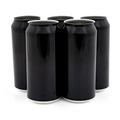 Fem sorte 440 ml ølbokser i aluminium, uten lokk.