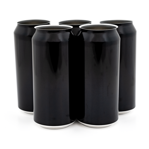 Fem sorte 440 ml ølbokser i aluminium, uten lokk.