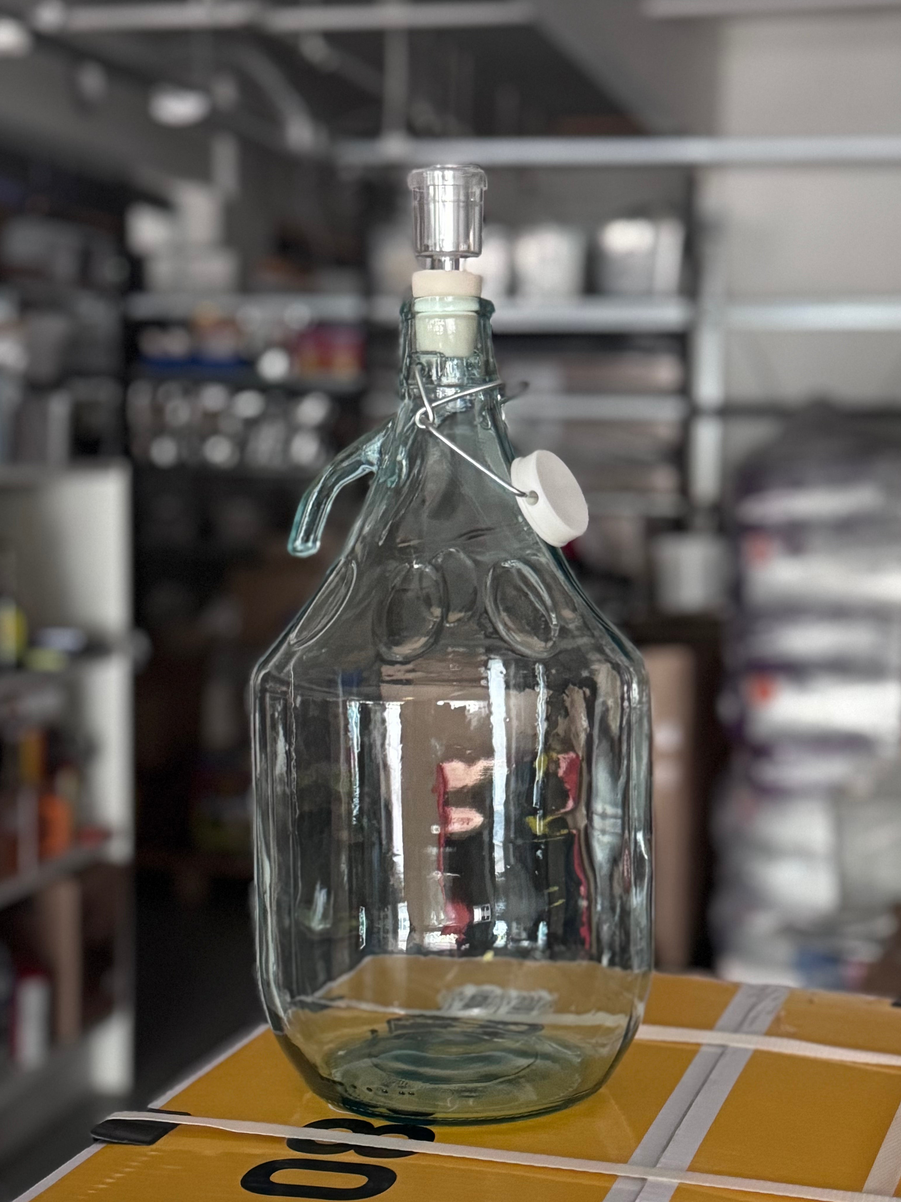 Glassballong 5 liter – Komplett sett med gjærlås og gummipropp