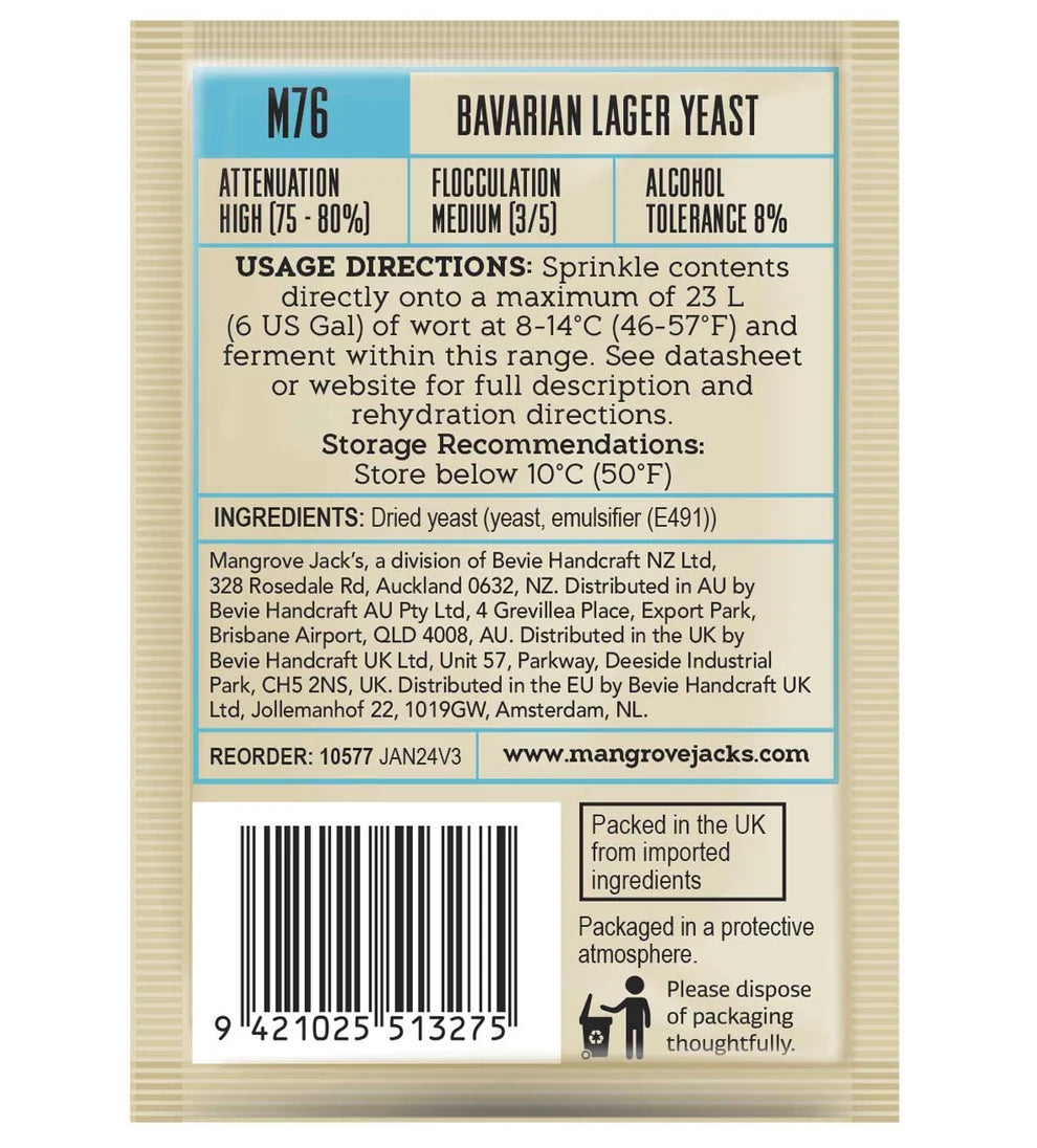 M76 Bavarian Lager Mangrove Jack’s 10 g tørrgjær