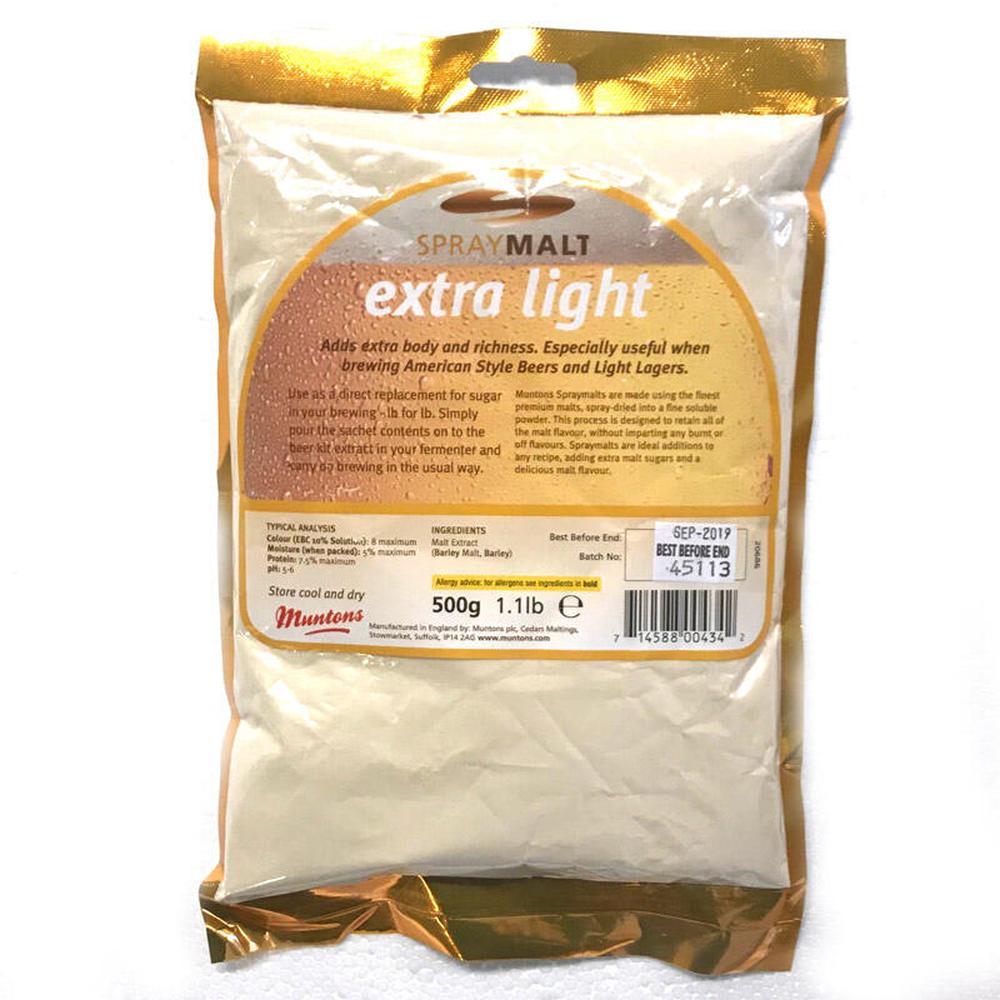 Spraymalt Extra Light 500g - Muntons Gir fylde og rik smak i lyse typer