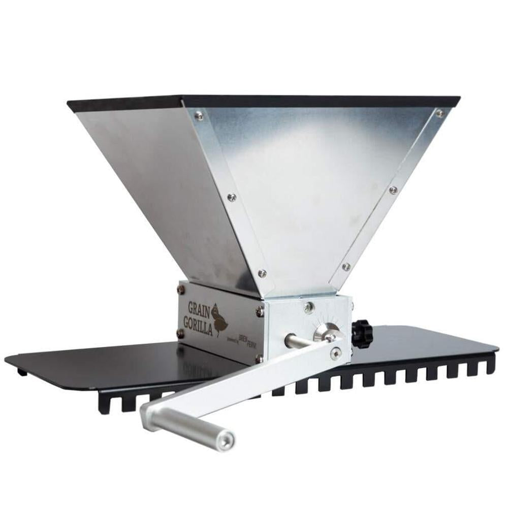 Grain Gorilla Maltmølle i Rustfritt Stål Med trakt og justerbare valser