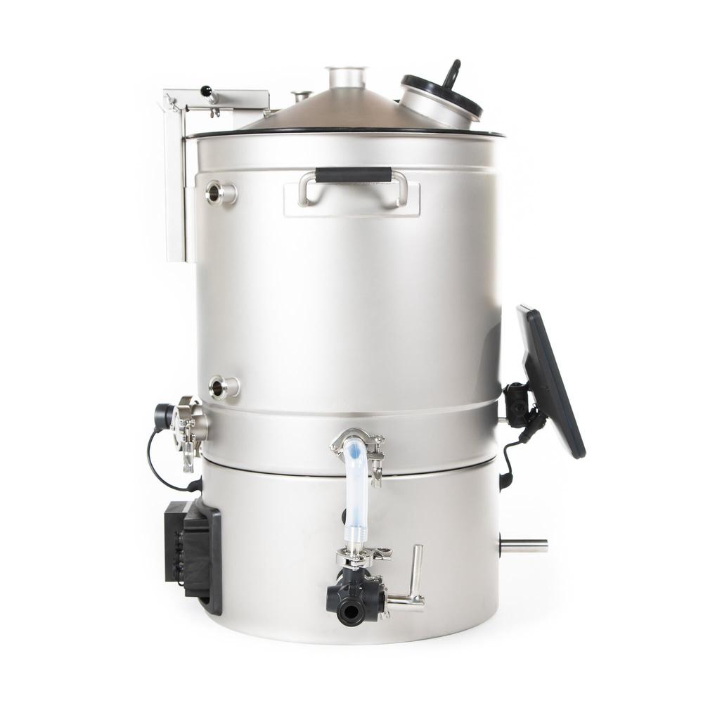 Brewtools B50 bryggemaskin i rustfritt stål med berøringsskjerm og integrert kjølekappe.