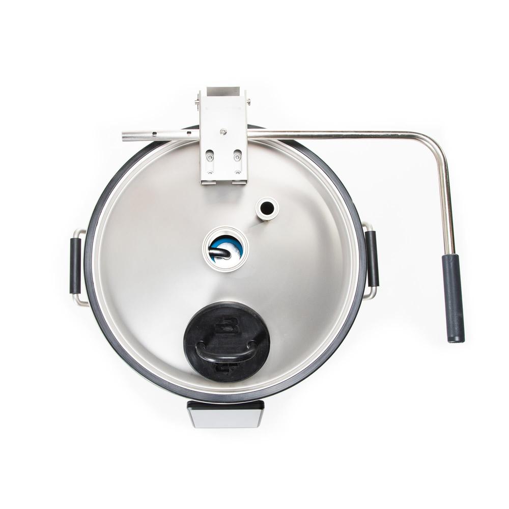 Brewtools B50 bryggemaskin i rustfritt stål, toppvisning med lokk og håndtak.
