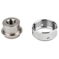 Sølvfarget metalladapter for Ball Lock og standard kraner, med gjenget kobling.