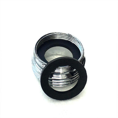 Kromfarget metalladapter med 3/4" NH-gjenger og svart gummipakning for flaskevasker.
