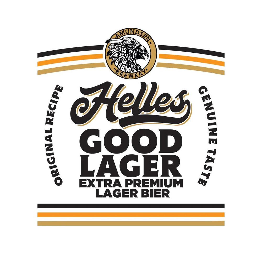 Amundsen Helles Good Lager logo med ørn og tekst.
