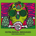 Fargerik illustrasjon av en grønn hodeskalle med humle og Amundsen Brewery-logo, for Hopbliminal Messages NEIPA.