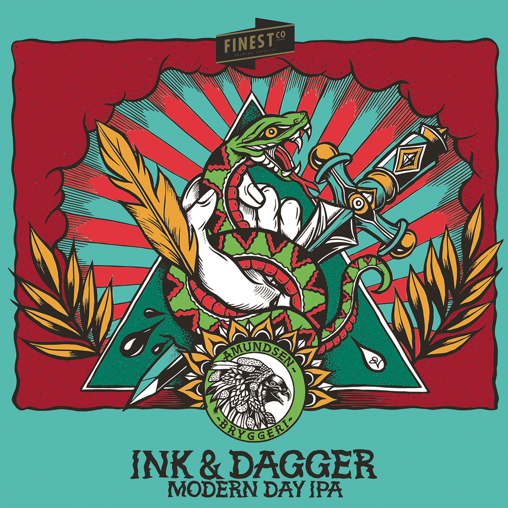 Amundsen Ink & Dagger IPA ølsett med tatoveringsinspirert design.