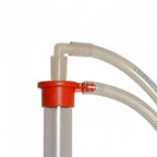 Brewferm Flow'in Small 35 cm automatisk hevert med flaskefyller, rød topp og gjennomsiktig slange.