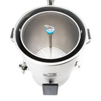 Brewtools B100 bryggemaskin i rustfritt stål med innvendig maltrør og blå detaljer.
