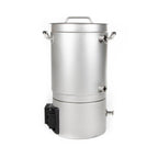 Brewtools B25 bryggemaskin i rustfritt stål med håndtak og ventiler, for hjemmebrygging.