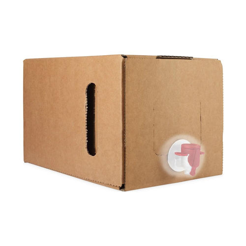 Bag in Box komplett sett med brun pappeske og rød tappekran for 3L og 5L lagring av juice og vin.