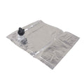 Sølvfarget 10L Bag-in-Box aluminiumspose med tappekran, ideell for vin.