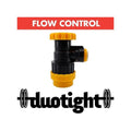 Ball Lock med Flow Control 8mm Duotight hurtigkobling, svart og gul polyketone-plast.