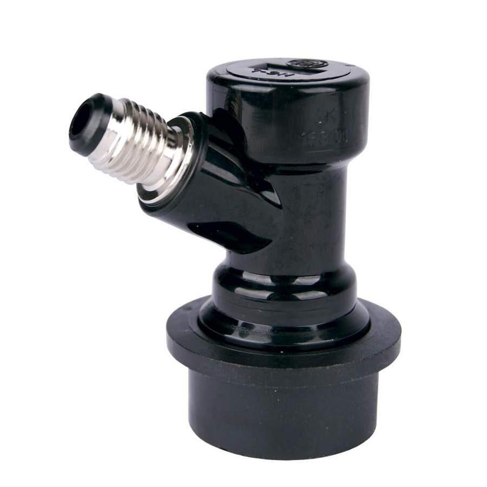 Svart ball lock ølkobling med 7/16" gjenger og metallnippel for Corneliusfat.