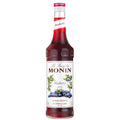 Monin Blåbærsirup 70 cl glassflaske med rødt innhold og etikett med blåbærillustrasjon.