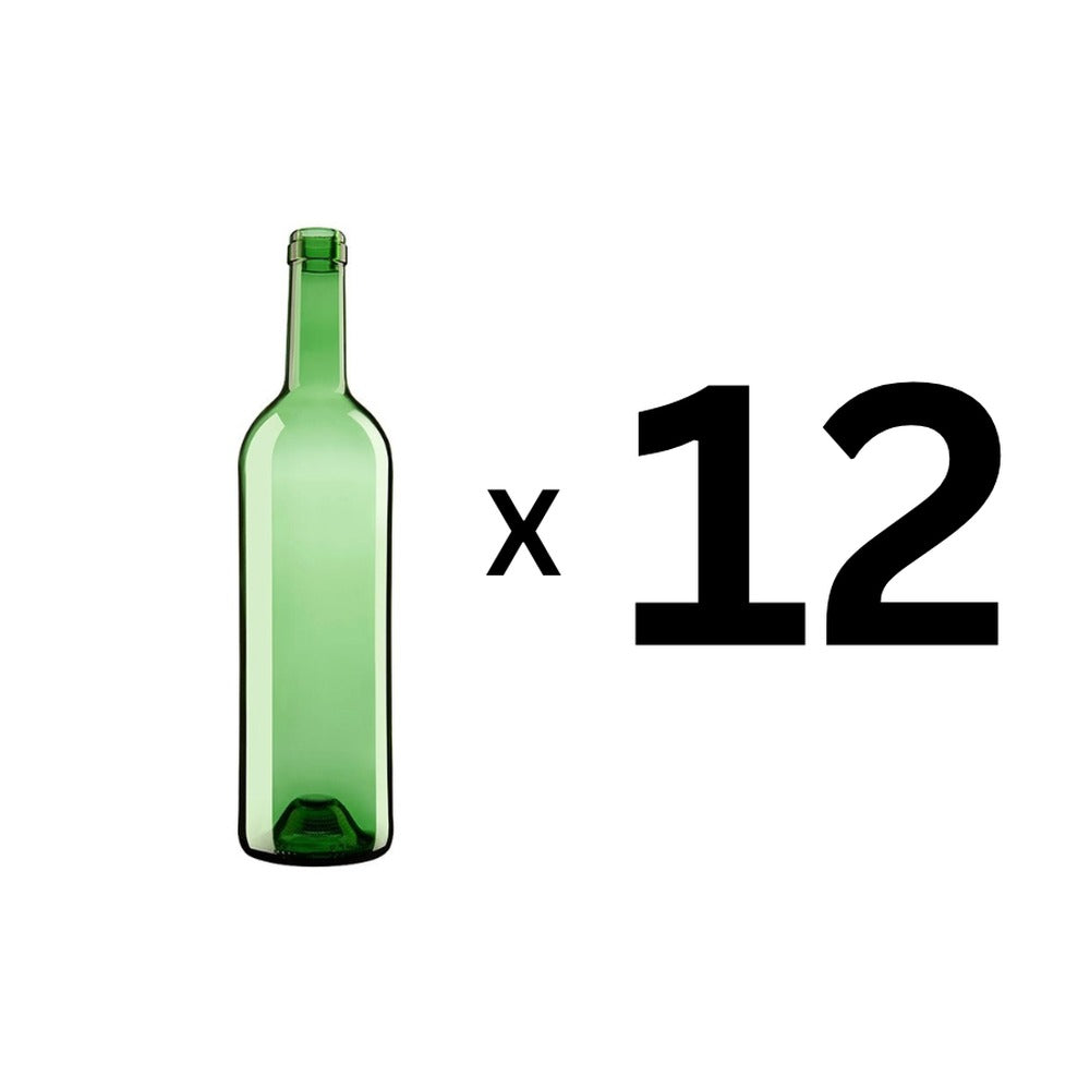 12 grønne Bordeaux-vinflasker 750 ml i eske