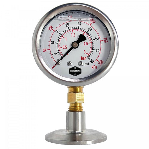 Brew Monk 1.5" TC manometer i rustfritt stål med klar analog skive for trykkmåling.
