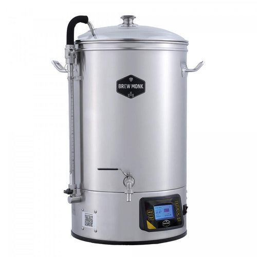 Brew Monk B40 Wi-Fi bryggesystem i rustfritt stål med glasslokk, pumpe og fargeskjerm.