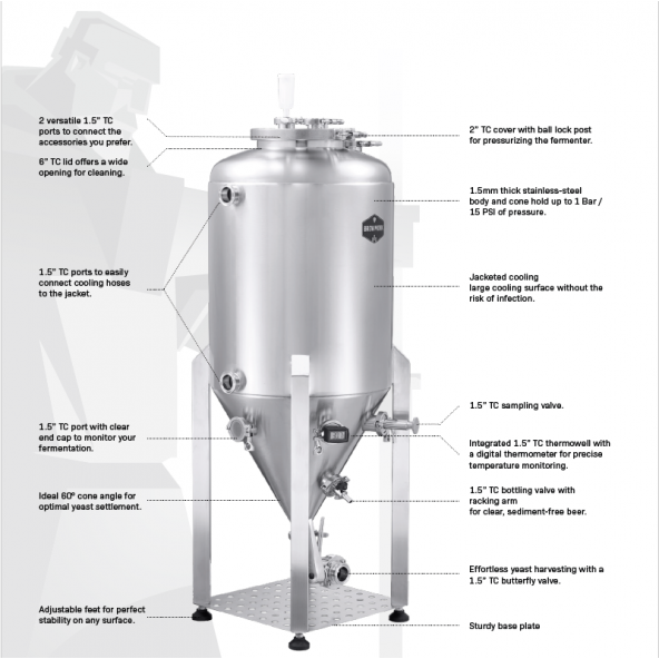 U80 Unitank – trykkgjæringstank 80 liter i rustfritt stål – Brew Monk