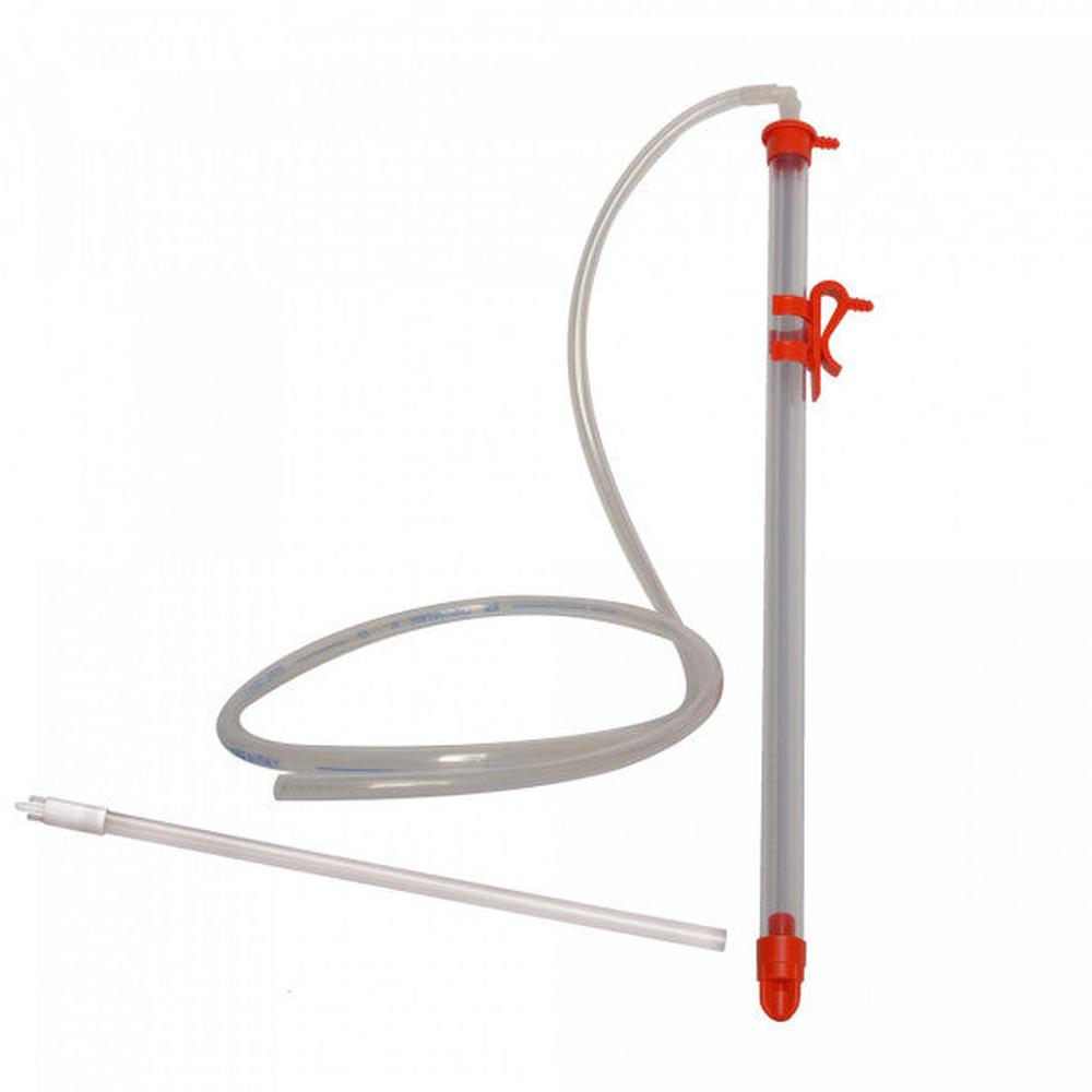 Brewferm Flow'in Large automatisk hevert 65 cm med flaskefyller, gjennomsiktig og rød.