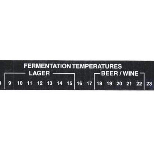 Brewferm selvklebende LCD termometerstrip for gjæring, svart med hvite tall 0-30°C.