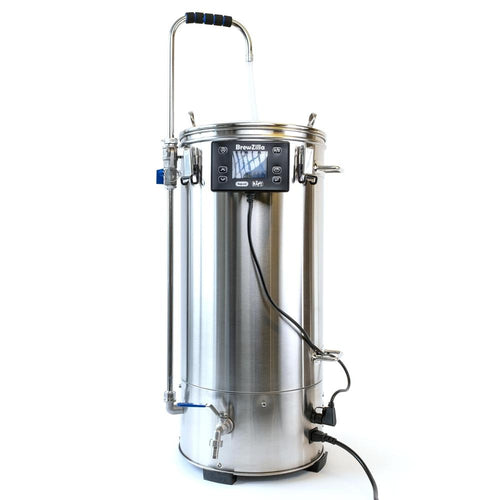 BrewZilla 35 Gen 4.1 RAPT bryggeapparat i rustfritt stål med digitalt kontrollpanel og sikteglass.