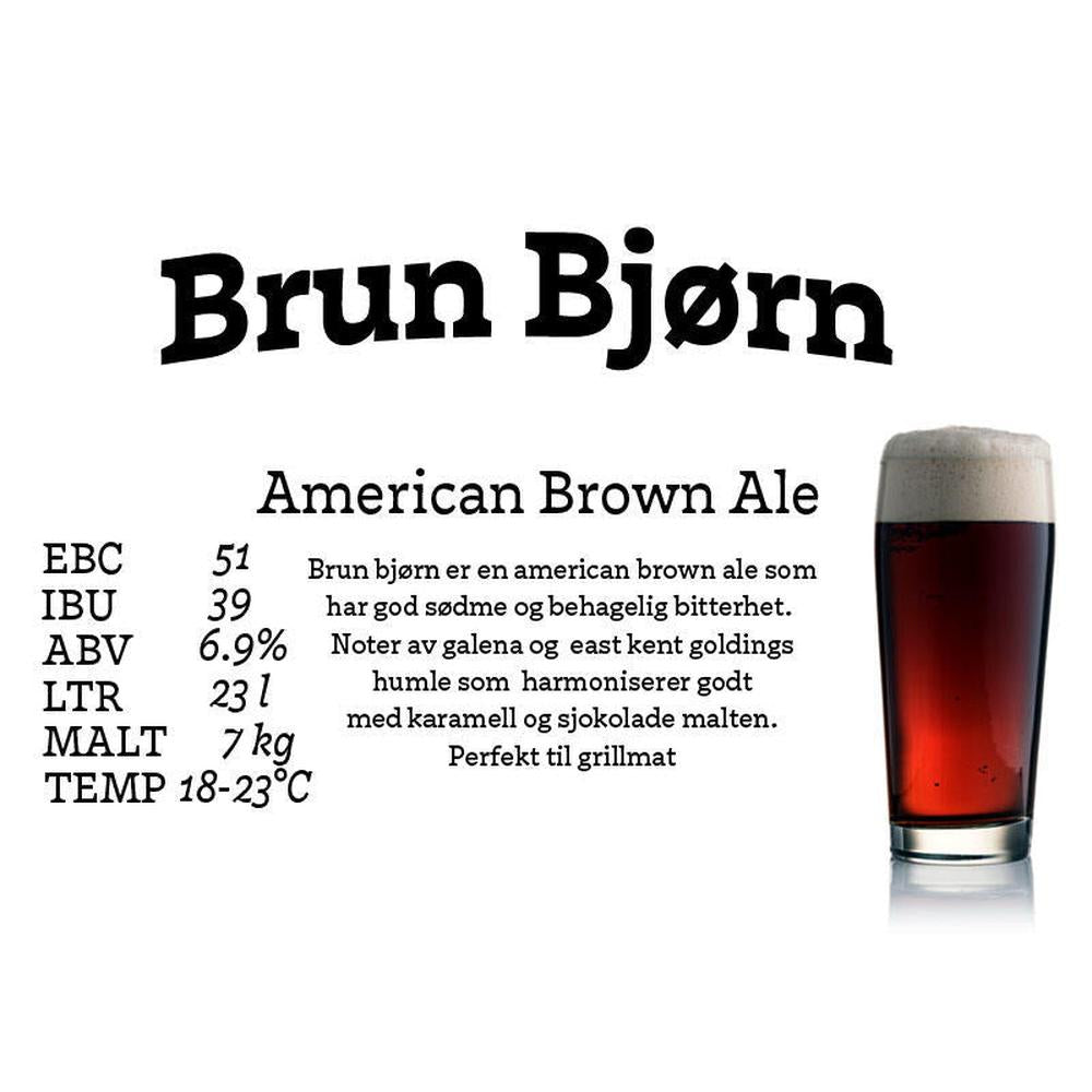 Brun Bjørn American Brown Ale ølsett med 7 kg malt, 23 liter volum.