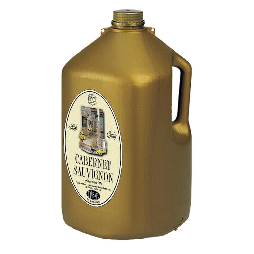 Cabernet Sauvignon 8 kg vinråstoff i gullfarget plastkanne med etikett – hjemmebrygg
