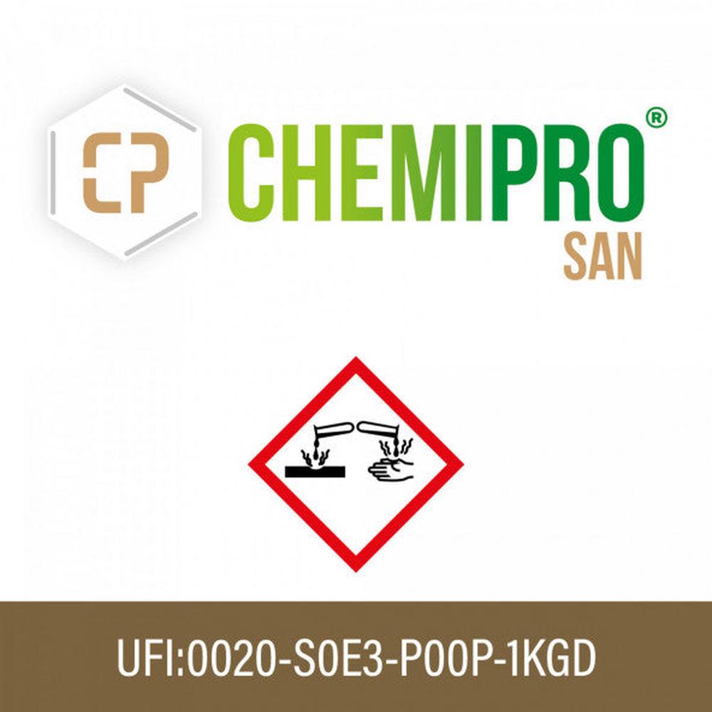 Chemipro SAN logo med faremerke for etsende og irritasjon.