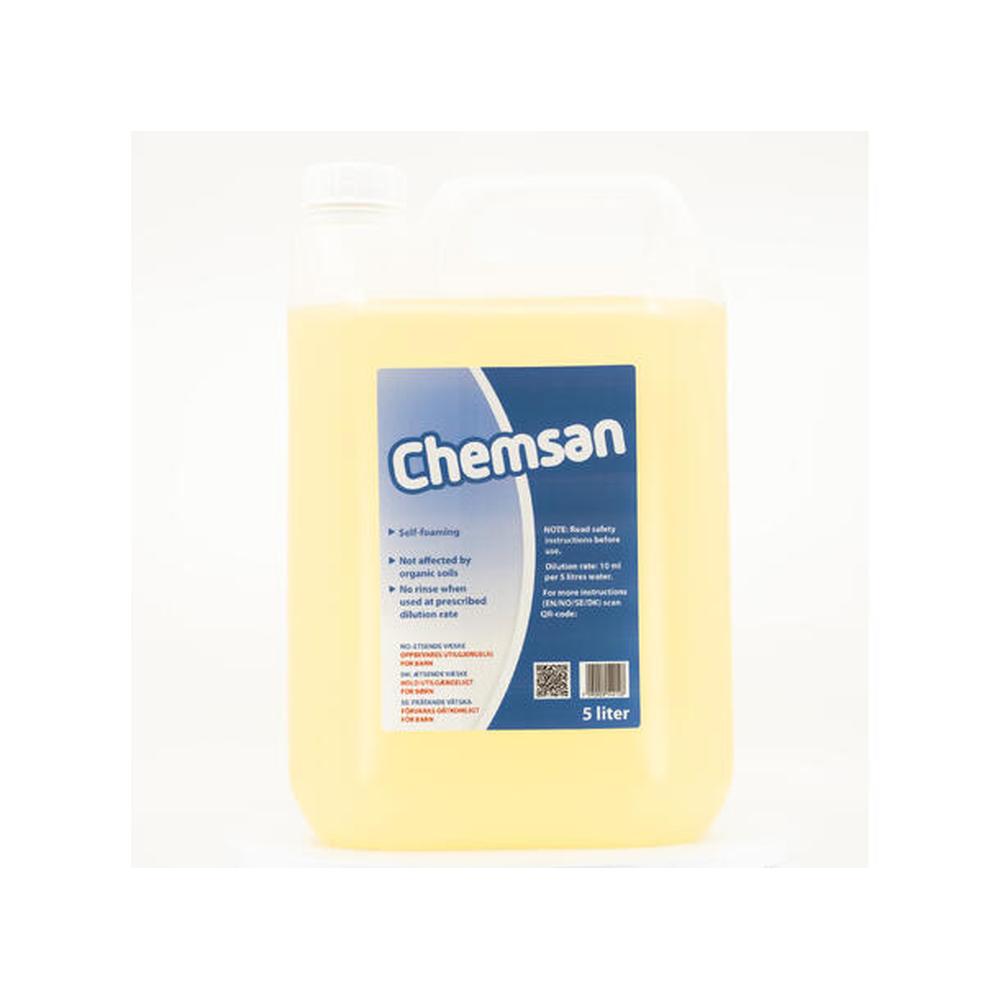 Chemsan 5 liter skummende, syreholdig skyllemiddel for bryggeutstyr.