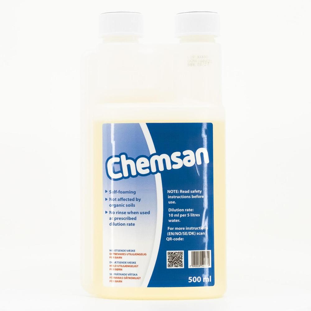 Chemsan 500ml skummende, syreholdig skyllemiddel for bryggeutstyr.