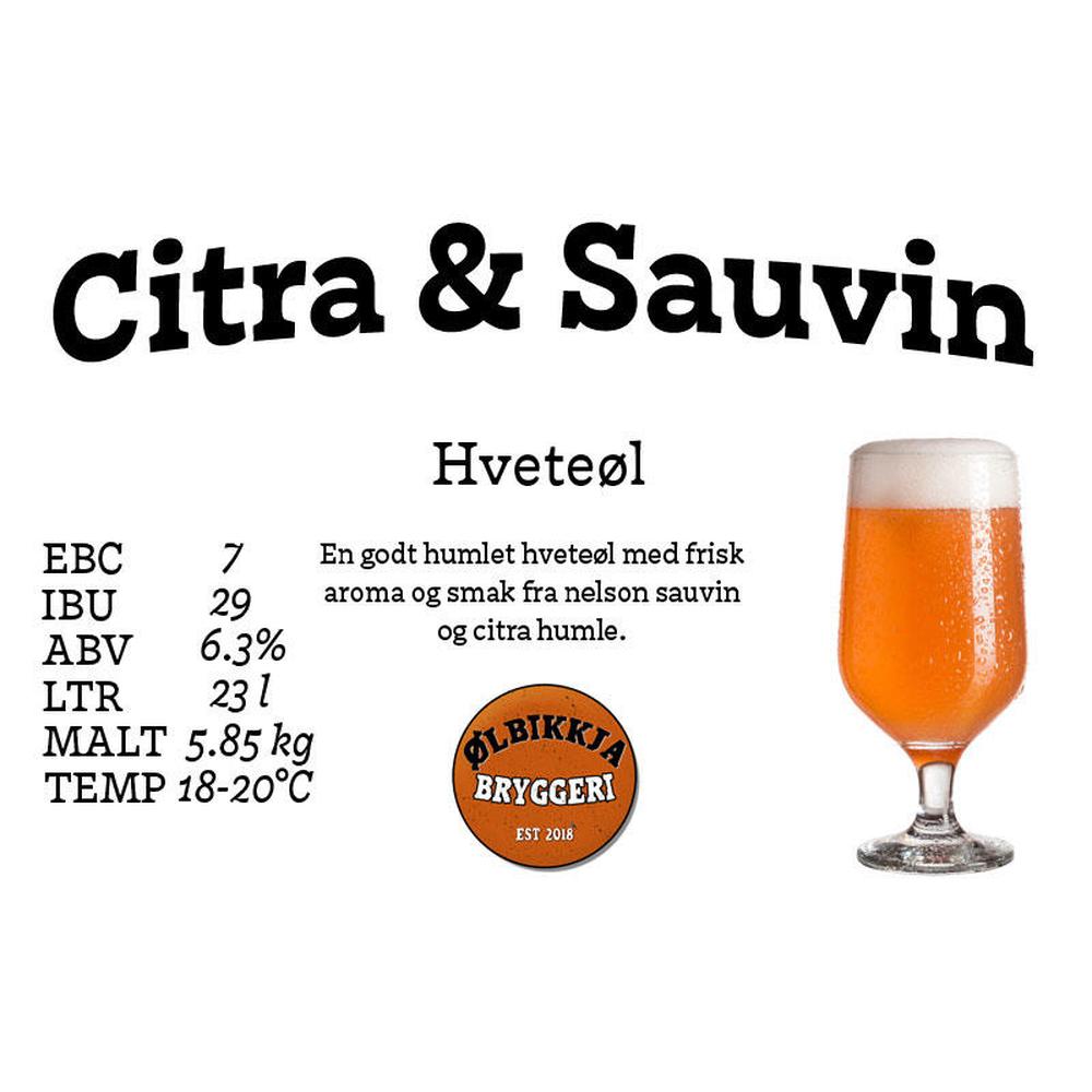 Citra & Sauvin hveteøl med Nelson Sauvin og Citra humle, 5.85 kg malt.