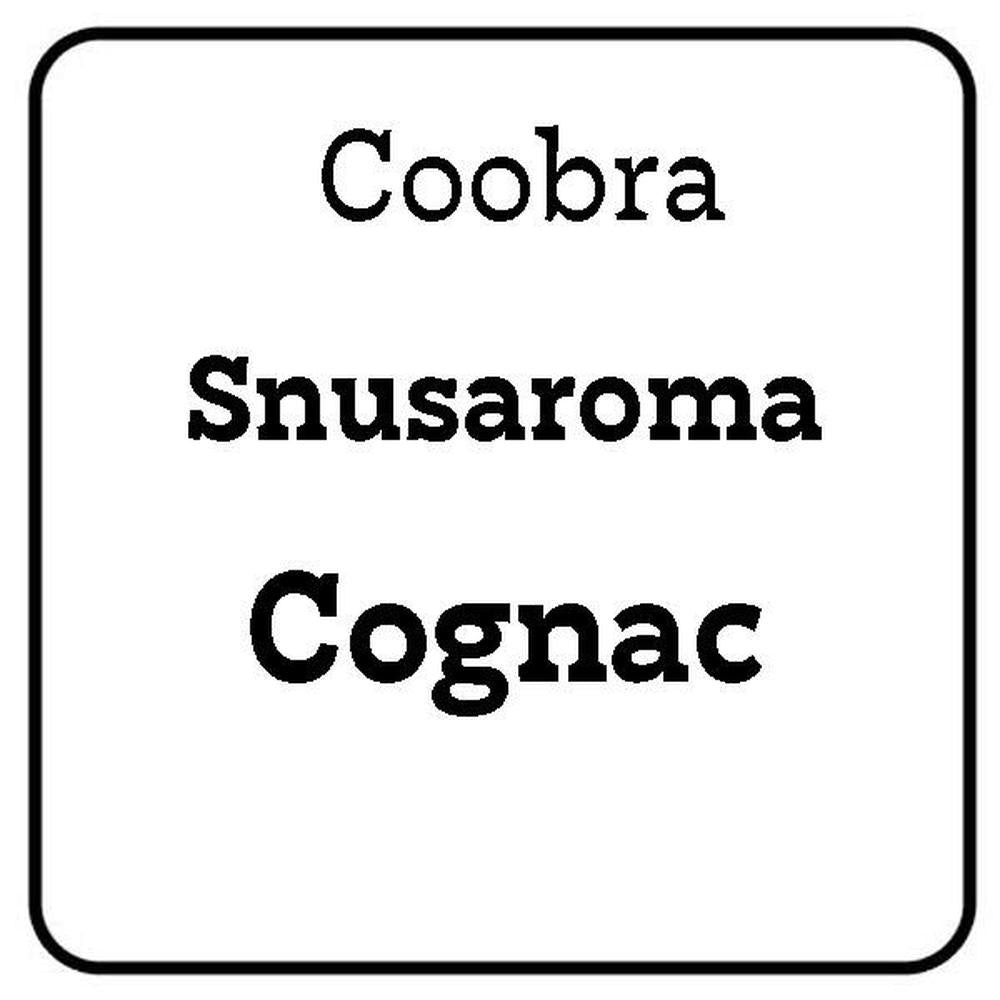 Coobra Snusaroma Cognac 25ml flaske med svart tekst på hvit bakgrunn.