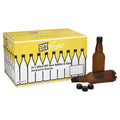 Coopers PET ølflasker 24 x 500ml i eske, med to brune flasker og svarte korker.