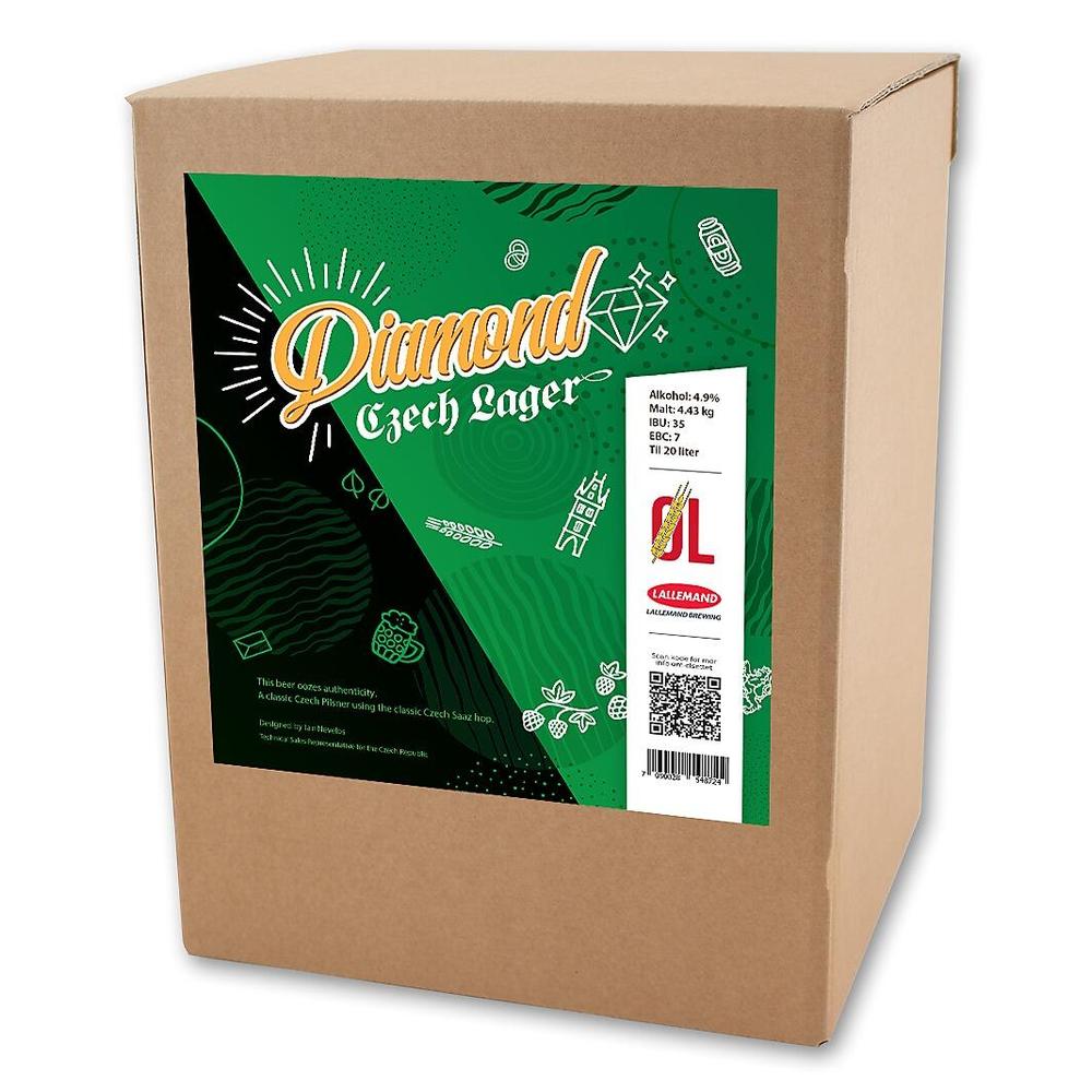 Diamond Czech Lager ølsett i pappeske med grønn etikett, 4,23 kg – hjemmebrygg