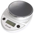 Escali Primo digital vekt 5kg/1g i sølv med metallplate, LCD-skjerm og to knapper.