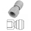 Grå DMfit overgang for 1/4" FFL til hurtigkobling for 1/4", 5/16" eller 3/8" slange.