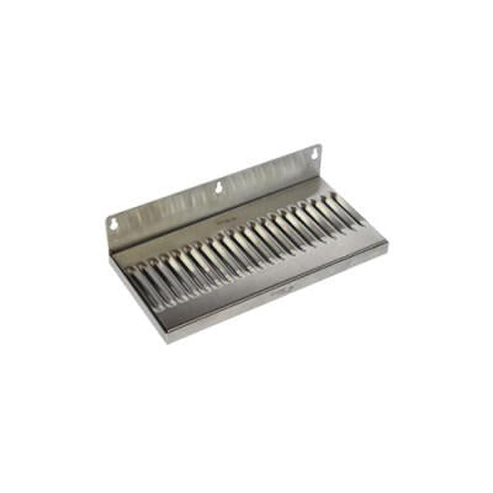 Rustfritt stål dryppbrett 35x15 cm med riller og veggfeste.
