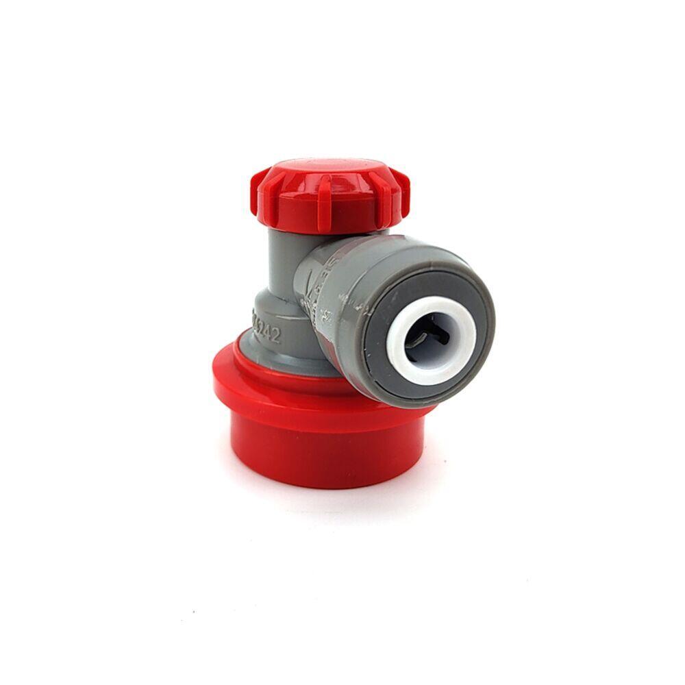 Rød Duotight 6,35mm ball lock for CO2 med hurtigkobling, 90° vinkel.