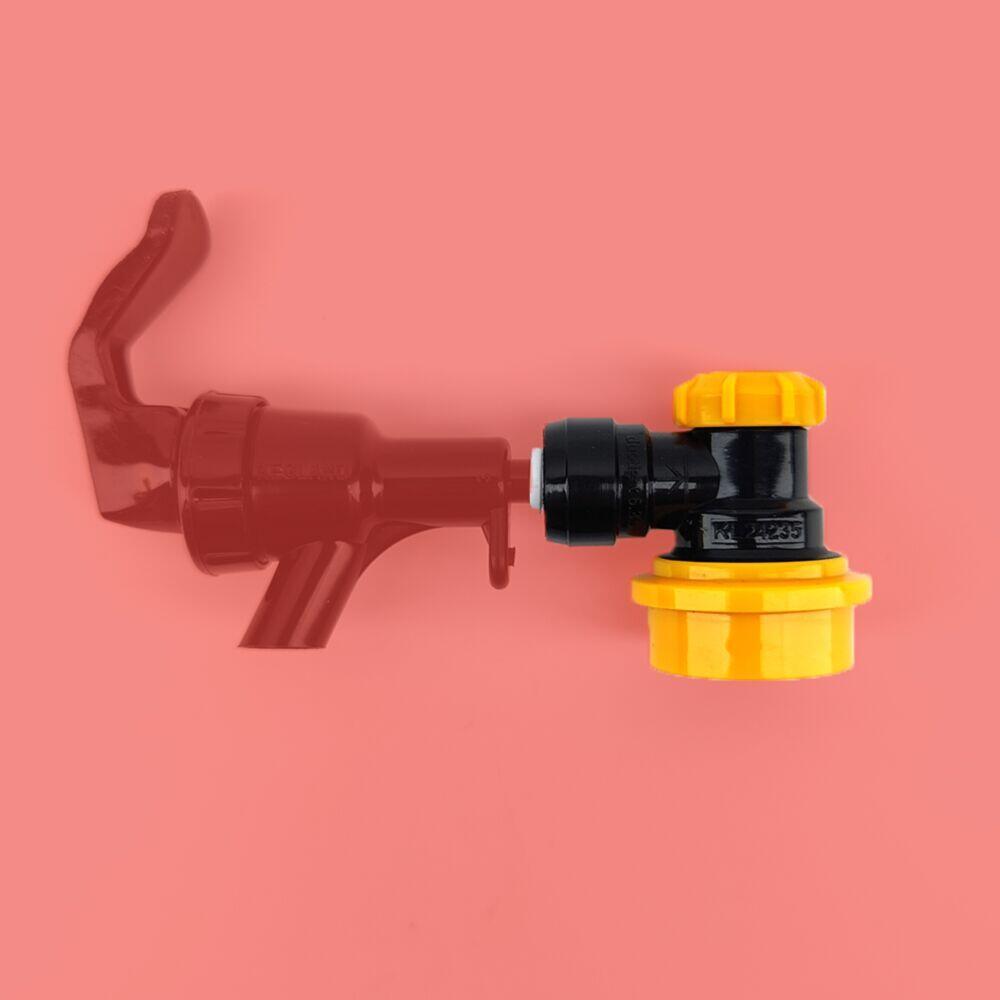 Gul Duotight 6,35mm ball lock med hurtigkobling for øl, svart og gul plast.