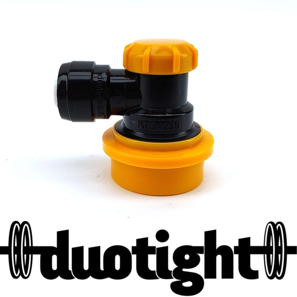 Duotight 6,35mm gul ball lock med hurtigkobling for øl, svart og gul plast.